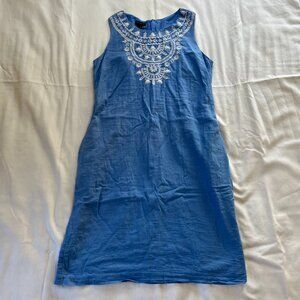 Talbots Light Blue White Embroidered Midi Sleeveless Pencil Dress | Size 6